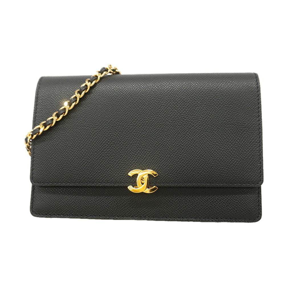 Chanel Wallet/Shoulder Wallet Chain Shoulder Leather Black Women's